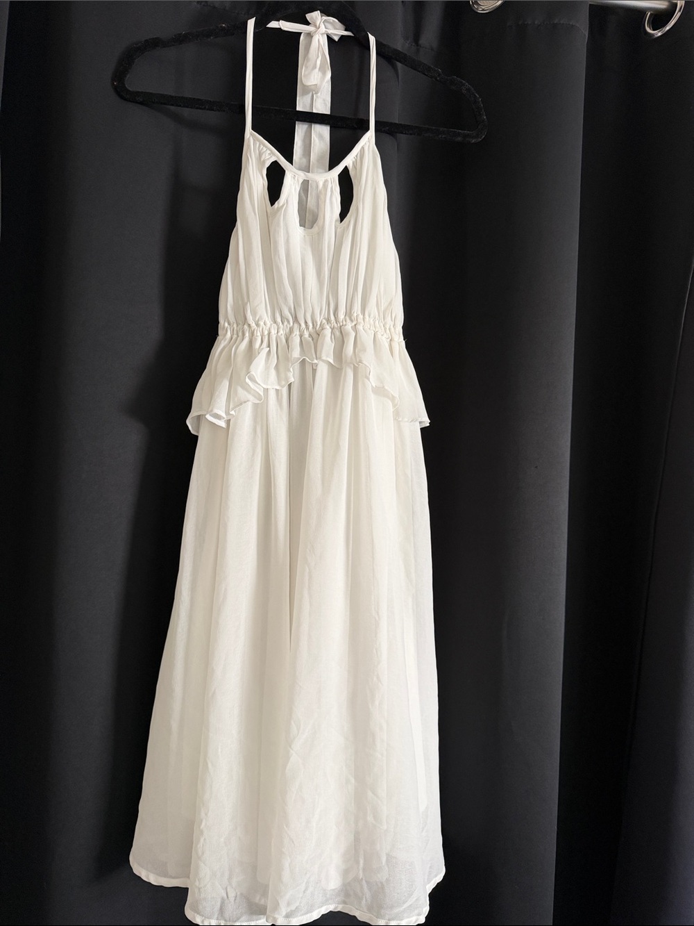 Double Zero White Halter Ruffle Waist Maxi Dress for Girls